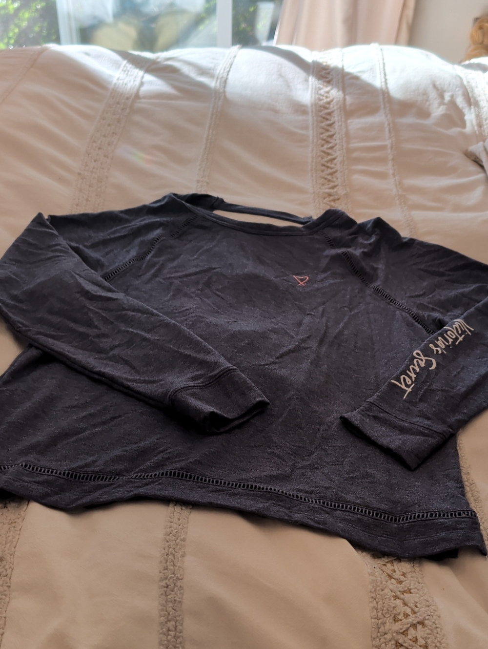 Victoria's Secret Dark Blue Crew Neck Sweatshirt with Script Sleeve